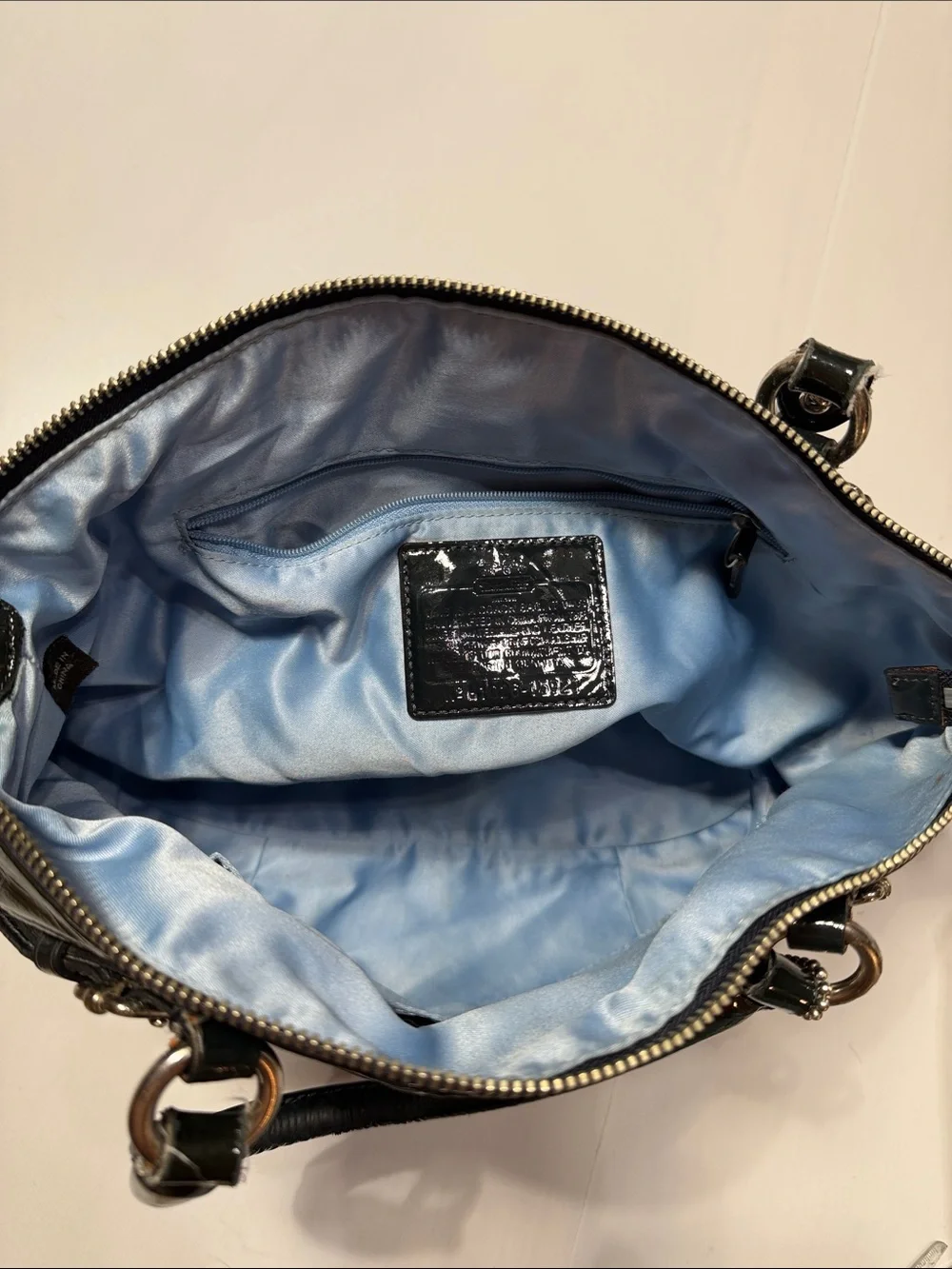 Coach Madison Black Patent Leather Sophia Satchel Bag
